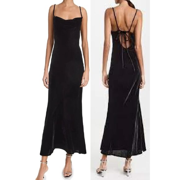 NEW RHODE JEMIMA SLIP STYLE BLACK VELVET MAXI DRESS SIZE 2 - Picture 1 of 10